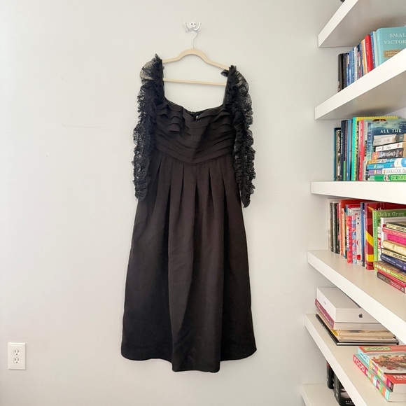 Self-Portrait Crepe Dot Mesh Sleeved Midi Dress sz 10 - Picture 5 of 14